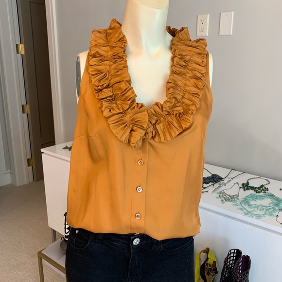 J. Crew SILK golden ruffle trim sleeveless blouse - Picture 3 of 11